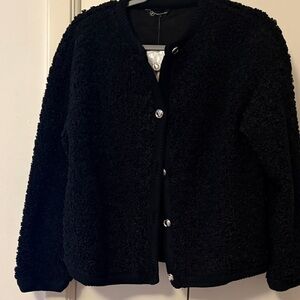 Women's Black Bouclé Button-Front Jacket